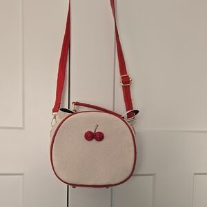 Chic Cherry Embellished Red and White Crossbody Bag